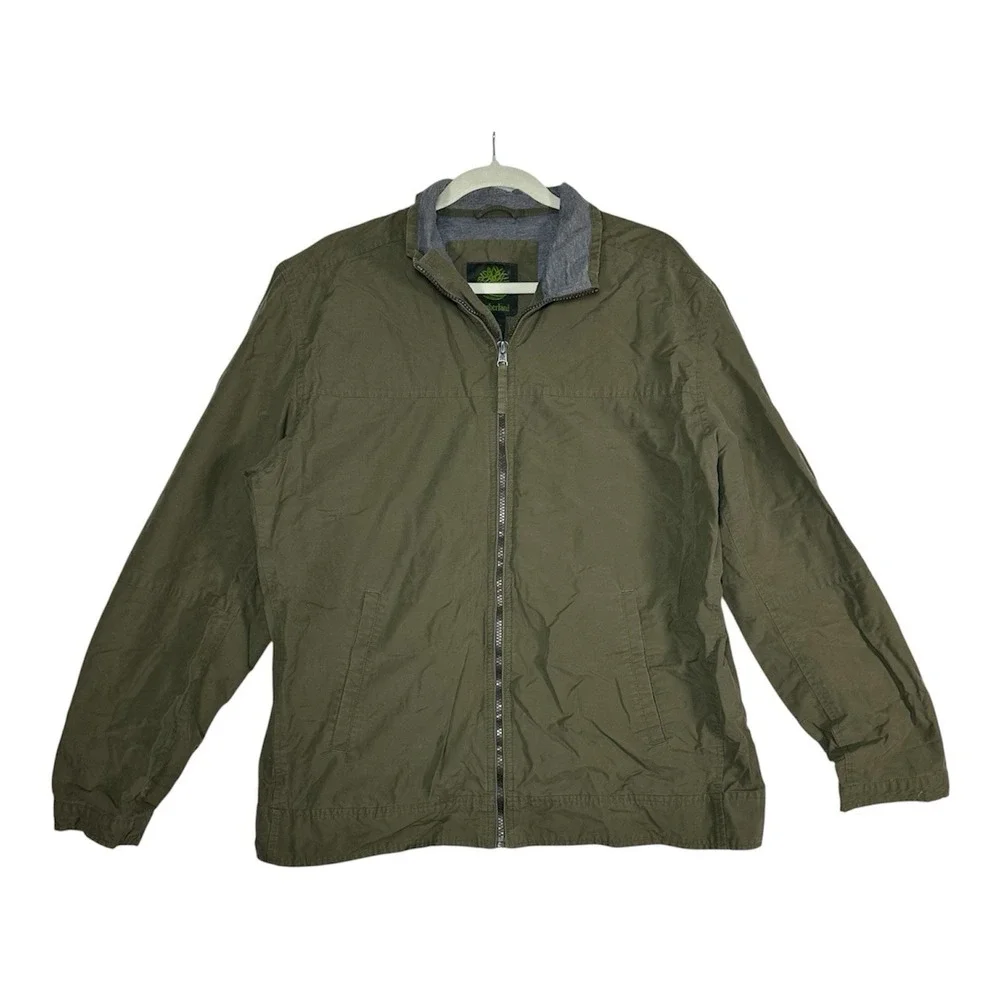 VTG Timberland Full Zip Windbreaker Jacket L Olive‎ Green Gorpcore Cabincore